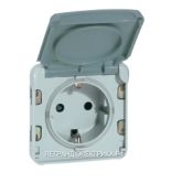 (69570) Plexo Механізм Розетки електричної 16А, 2К+З, 250В ~, ІР55, ІК07 з кришкою, безгвинтові зажими (німецький стандарт), колір Сірий, Legrand