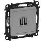 (753612) Valena LIFE Розетка USB для зарядки подвійна Алюміній, Legrand