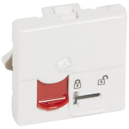(76598) MOSAIC Розетка інформаційна (з ключом) RJ45 FTP кат.5E LCS²(2 модуля), колір Білий з Червоною шторкою, Legrand