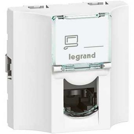 (78623) MOSAIC Розетка інформаційна прохідна RJ45 Кат.6 FTP, 9 контактів (2модуля), колір Білий, Legrand