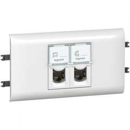 (78663) MOSAIC Розетка інформаційна 2XRJ45 Кат.6 UTP (з рамкою та суппортом) для DLP з Кришкою 65мм, 8 контактів (2модуля), колір Білий, Legrand