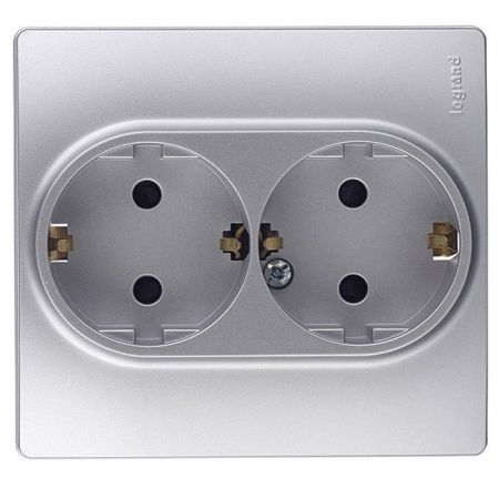 (672423) ETIKA Розетка 2х2К+З, колір Алюміній, Legrand