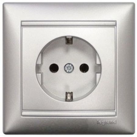 (770123) Valena Розетка 2К+З з рамкою Алюміній, Legrand