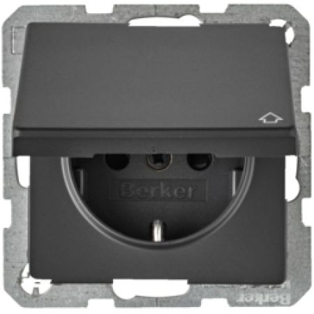 (47516086) Розетка з з/к, кришка, зах.контактів, 16А/250В, антрацит, Q.х, Hager