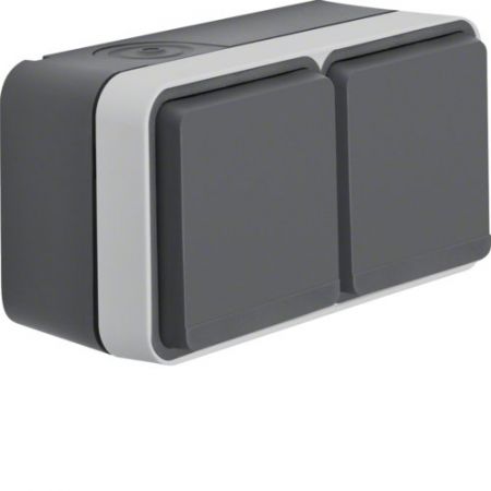 (47843515) Розетка з з/к подвійна горизонтальна IP55, сіра, 16А/250В W.1, Hager
