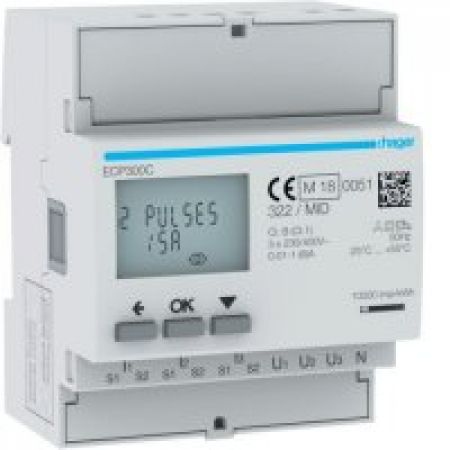 (ECP380D) Лічильник 3-фазний прямого підключення 80А, 4М, S0 MID, Hager