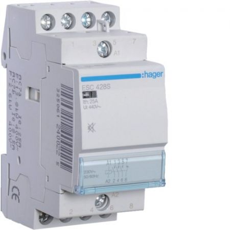 (ESC428S) Контактор безшумний 25A, 3НВ+1НЗ, 230В, Hager