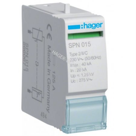 (SPN015) Вставний модуль для розрядника, 1п, 40kA, 275В, Up=1,25kB , Hager
