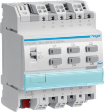 (TYA606D) Викон.пристрій для освітлення та жалюзі KNX 6-канальний, 16A, Hager
