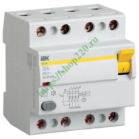 (MDV10-4-016-010) УЗО ВД1-63 4Р  16А  10мА IEK