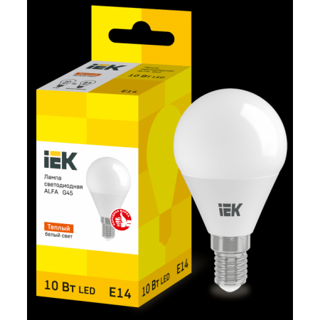 (LLA-G45-10-230-30-E14) Лампа LED ALFA G45 шар 10Вт 230В 3000К E14 IEK