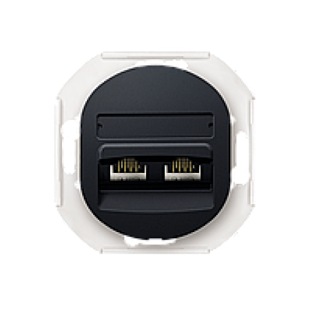 E614.E Механізм розетка 2-на комп'ют. 2*RJ45 Cat5e, UTP, Aling-Conel EON E614.E, чорний глянець