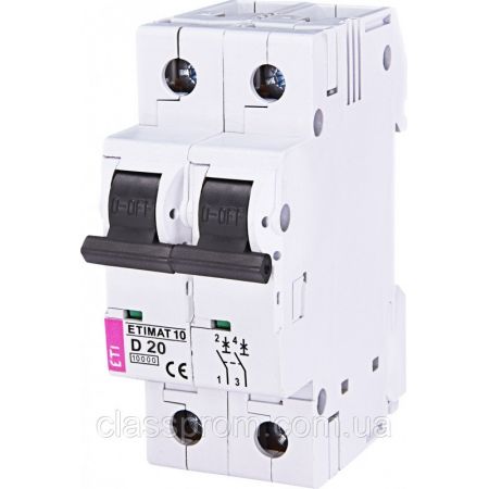 (2153717) Авт. выключатель ETIMAT 10  2p D 20А (10 kA), ETI