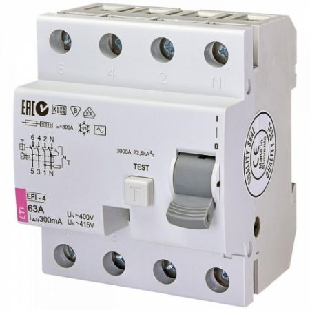 (2064144) Реле дифференциальное (УЗО) EFI-4 63/0,3 тип AC (10kA), ETI
