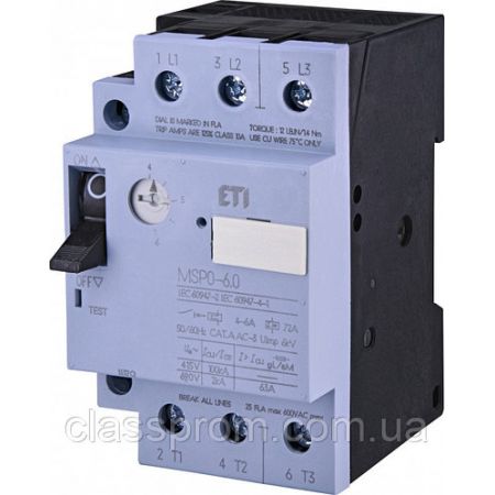(4646623) Авт. выключатель защиты двигателя MSP0-6 (2,2 kW, 4-6A), ETI