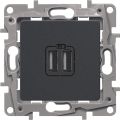 (672694) ETIKA Розетка для зарядки 2хUSB, колір Антрацит, Legrand